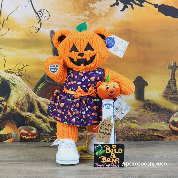 Build A Bear Pumpkin Glow Plush Jack O'Lantern Halloween 2023 Dress Clothes GIRL - Picture 12 of 16
